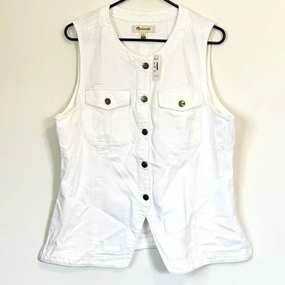NWT Madewell White Denim High Crewneck Vest - Size: 16 (XL) - Picture 2 of 11